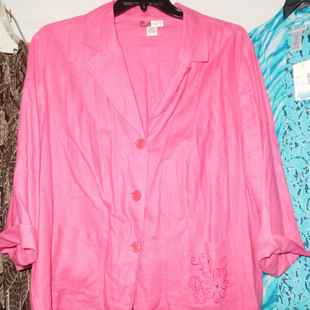 22W PINK LINEN JM COLLECTION SUIT JACKET